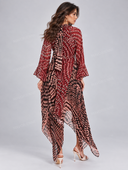 Elegant Printed High Neck Flare Sleeve Maxi Dress