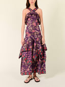Floral Print Cross Halter Maxi Dress