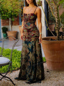 Retro Paisley Ruched Cami Maxi Dress