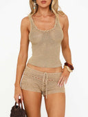 Casual Knit Top & Layered Fringe Mini Skirt Two-Piece Set