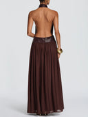 Elegant Halter Neck Sequin Chiffon Maxi Dress