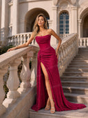 Glamorous Strapless Sequin High Slit Maxi Dress