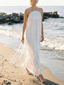 Elegant Strapless Fringe Maxi Dress