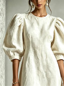 Elegant 3D Floral Hem Puff Sleeve Mini Dress