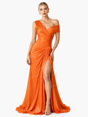 Elegant Draped Ruched High Slit Party Maxi Dress