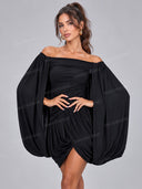 Sexy Off Shoulder Ruched Balloon Sleeve Mini Dress