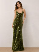 Elegant Sleeveless U-Neck Sequin Maxi Dress