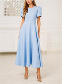 Elegant High-neck Bud Sleeve Midi Dress