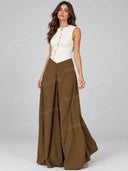 Casual Sleeveless Top & High Waist Wide Leg Pants Two Piece Set