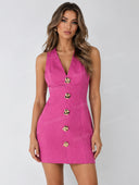Elegant V-Neck Button Front Mini Dress
