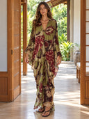 Retro Printed Flowing Bat Sleeve Maxi Dress