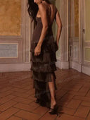 Exquisite Tiered Fringe Scoop Neck Maxi Dress