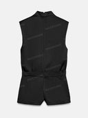 Minimalist Mock Neck Shoulder Pad Belted Romper