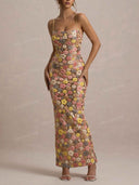 Elegant Floral Sequin Maxi Dress