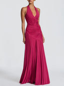 Elegant Halter Neck Ruched Pleated Maxi Dress