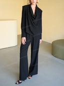 Modern Draped Cowl Neck Top & Wide Leg Pants Set