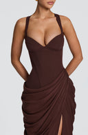 Ruched Spaghetti Strap Slit Maxi Dress