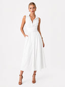 Unique Shirt Style Single-breasted Tie Midi Dress
