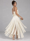 Elegant Halter Neck Fringe Maxi Dress