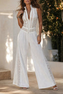 Lace Panel Wide Leg White Jumpsuit