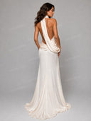 Elegant Draped Halter Neck Satin Maxi Dress