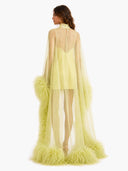 Elegant Feather Trim Sheer Chiffon High-Low Mini Dress