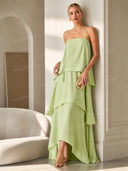 Elegant Three-layer Ruffle Sling Maxi Dress