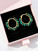 Peacock-Inspired Natural Stone Hoop Earrings