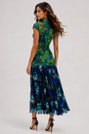 Tropical Print Cutout High Slit Maxi Dress