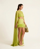 Elegant Feather Trim Sheer Cape Cover-Up Three-Piece Set