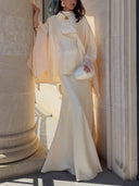 Elegant Shimmer Satin Batwing Sleeve Top & Maxi Skirt Two-Piece Set