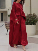Elegant Satin Batwing Sleeve Top Two-Piece Set
