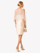 Asymmetrical One-Shoulder Sheer Shawl Satin Midi Dress