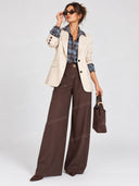 Plaid Waist Shaping Shirt Wide Leg Pants Two Piece Set