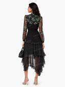 Exquisite Polka Dot Floral Print Ruffled Midi Dress