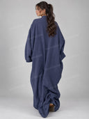 Black Lapel Collar Oversized Long Sleeve Abaya Kaftan Maxi Dress