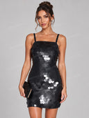 Sequin Square Neck Bodycon Mini Dress
