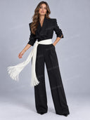 Modern Draped Cowl Neck Top & Wide Leg Pants Set