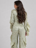 Elegant Ruffle Blouse & Flare Pants Two Piece Set