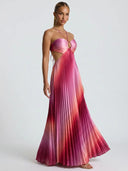 Ombre Halter Pleated Maxi Dress