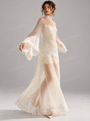 Elegant Sheer Lace Bell Sleeve Maxi Dress