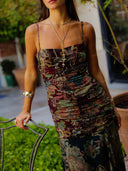 Retro Paisley Ruched Cami Maxi Dress