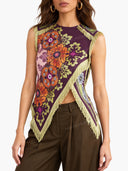 Unique Retro Floral Print Tassel Vest Two-Piece Set