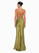 Elegant Green Draped Neckline Maxi Dress