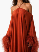 Elegant Halter Cold Shoulder Feather Sleeve Kaftan Maxi Gown