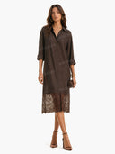 Minimalist Lace Panel Shirt Midi Dress