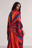 Elegant Waist‑Knot Rainbow Stripe Kaftan Maxi Dress