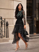 Exquisite Polka Dot Floral Print Ruffled Midi Dress