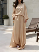 Elegant Satin Batwing Sleeve Top Two-Piece Set
