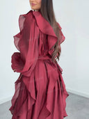 Elegant Bow Neck Ruffle Maxi Dress